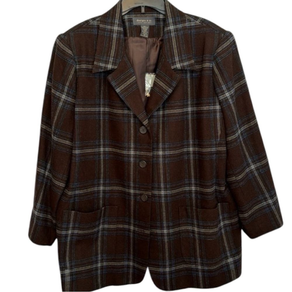 NWT Lane Bryant designs and co Brown Plaid Wool Blend Coat in Size 20‎